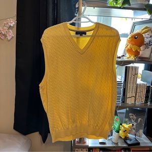 Tommy Hilfiger Pastel Yellow Cable Knit Oversized V Neck Sweater Vest